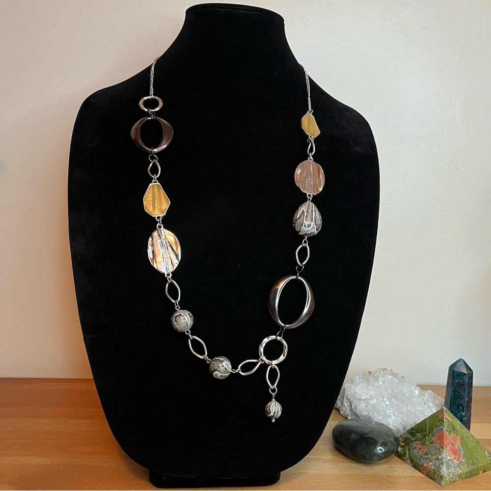 Chico's asymmetrical chunky multiple accents Silvertone necklace - Statement